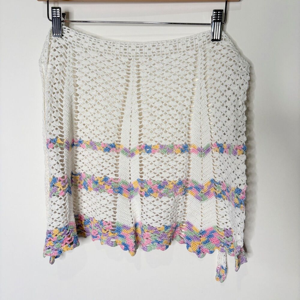Crochet Apron Cottagecore Handmade Waist Half Apron Stripes White Pastel